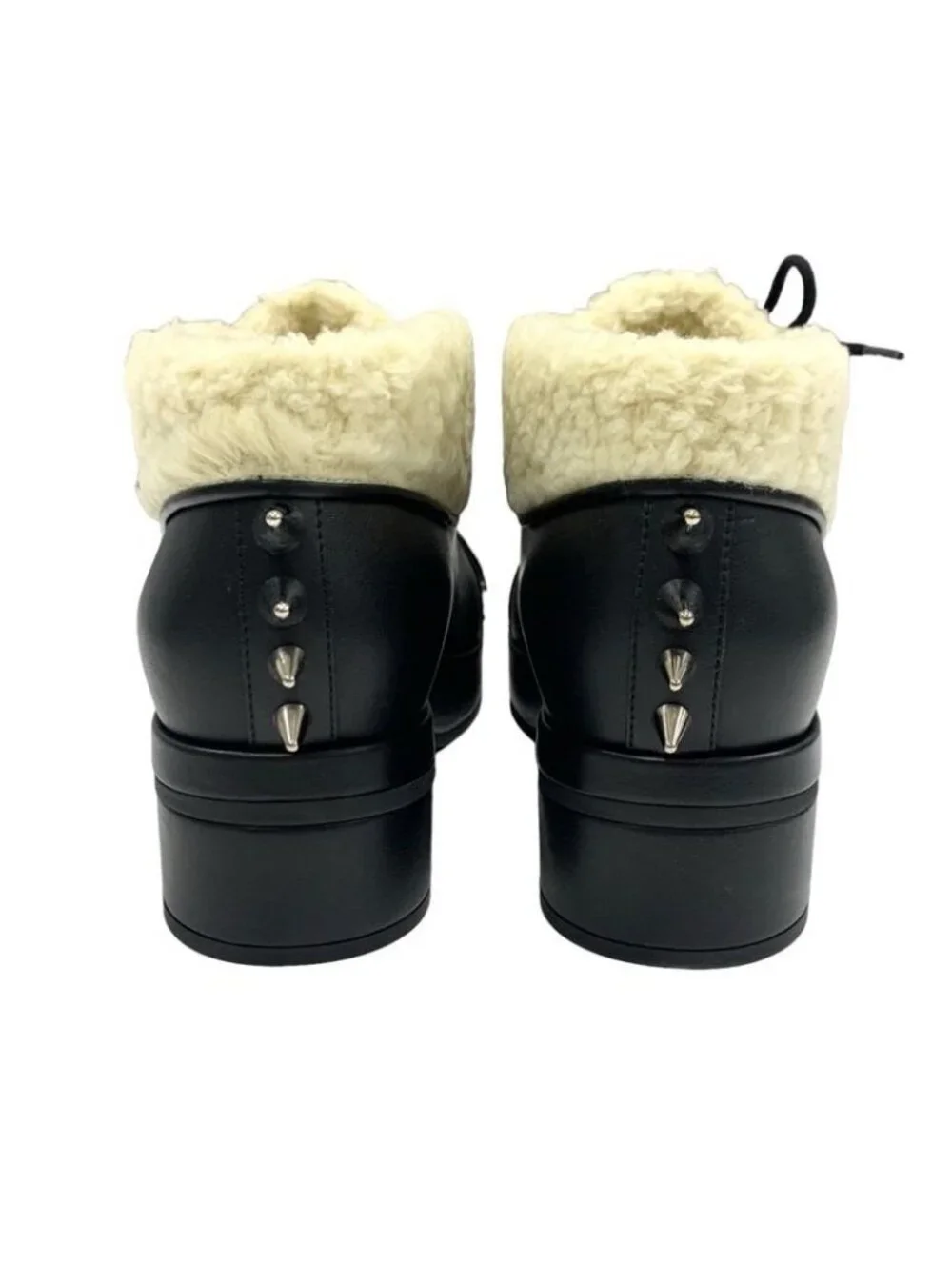 Gucci Boots Short Shoes Leather Shearling Black Studs Lace Up Boa - Picture 5 of 10